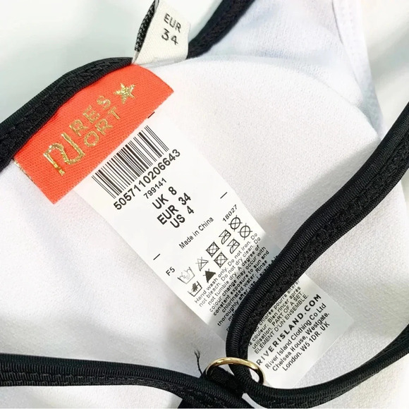 River Island Black Stripe Soft Triangle Bikini Top Strappy Back Size 4 NWT - Picture 9 of 13